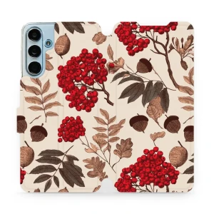 Etui z klapką do Galaxy M55 5G, Mobiwear Book, jarzębina na ecru