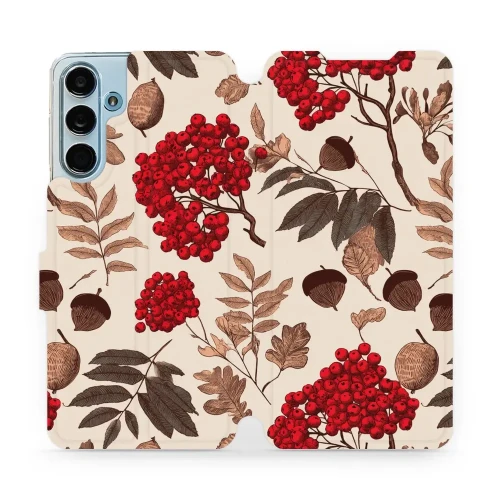 Etui z klapką do Galaxy M55 5G, Mobiwear Book, jarzębina na ecru