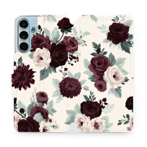 Etui z klapką do Galaxy M55 5G, Mobiwear Book, róże z szałwią na kremie