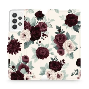 Etui z klapką do Galaxy A72, Mobiwear Book, róże z szałwią na kremie