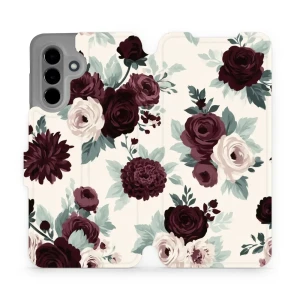 Etui z klapką do Galaxy A36 5G, Mobiwear Book, róże z szałwią na kremie