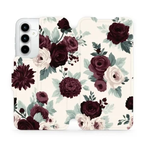 Etui z klapką do Galaxy A35 5G, Mobiwear Book, róże z szałwią na kremie