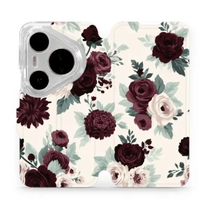 Etui z klapką do Huawei Pura 80 Pro, Mobiwear Book, róże z szałwią na kremie