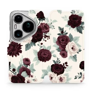 Etui z klapką do Huawei Pura 90s Pro Max, Mobiwear Book, róże z szałwią na kremie