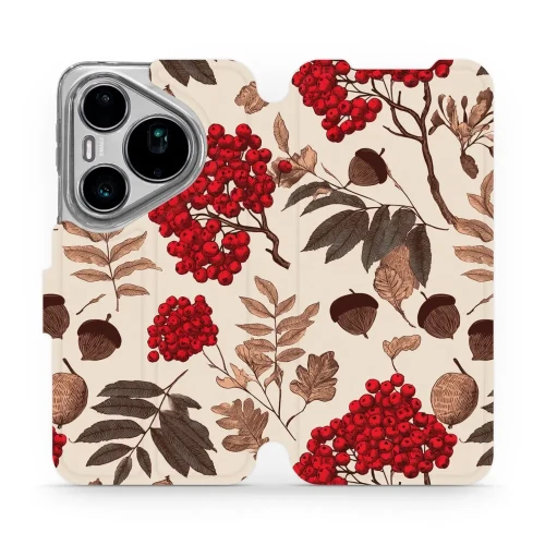 Etui z klapką do Huawei Pura 90s Pro, Mobiwear Book, jarzębina na ecru