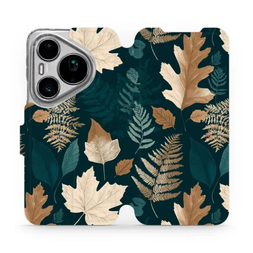 Etui z klapką do Huawei Pura 90s Pro, Mobiwear Book, zielnik z liści i paproci