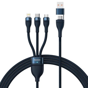 Kabel Baseus Flash Series II  3w1 USB-C / USB-A  do USB-C/Lightning/MicroUSB - 1,2m, 100 W, granatowy