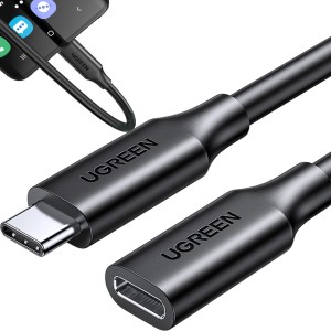 Kabel / przedłużacz do ładowania i przesyłania danych Ugreen 100W, 10Gb/s USB-C (męski) do USB-C (żeński), PD, QC, 0,5 m, czarny 