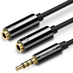 Kabel rozdzielacz słuchawkowy Ugreen 3,5 mm mini jack (mikrofon + wyjście stereo) 28 cm, czarny