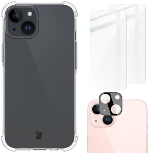 Etui +2x szkło + obiektyw Bizon Case Clear Pack do iPhone 15, przezroczyste