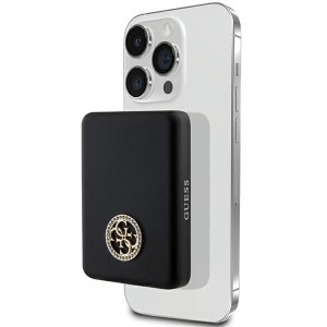 Guess Powerbank 15W 5000mAh MagSafe 4G Strassed Metal Logo + kabel, czarny