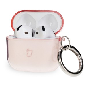 Elastyczne etui z karabińczykiem Bizon Case Headphone Clear do AirPods 4, przeźroczysto-różowe