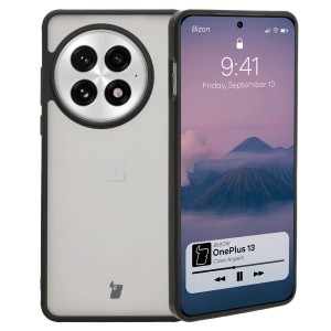 Etui Bizon Case Angelo do OnePlus 13, półprzezroczyste z czarną ramką