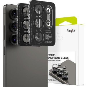 Nakładki na aparat Ringke Camera Lens Frame Glass do Samsung Galaxy S25 Ultra, 2-Pack, czarne