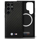 Etui BMW Leather Carbon Mag do Galaxy S25 Ultra, czarne