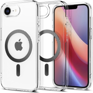 Etui Spigen Ultra Hybrid Mag do MagSafe do iPhone 17e / 16e, przezroczysto-czarne-karbonowe