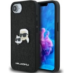 Etui Karl Lagerfeld Hardcase Fixed Glitter Karl and Choupette Heads Metal Pin do iPhone 17e / 16e, czarne