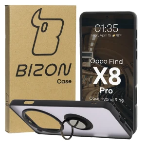 Etui z uchwytem na palec Bizon Case Hybrid Ring do Oppo Find X8 Pro, przydymione z czarną ramką