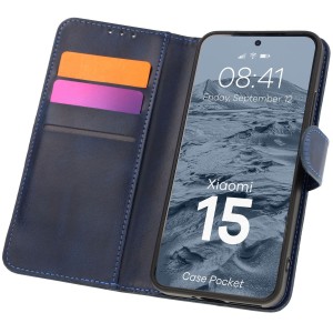 Etui z klapką Bizon Case Pocket do Xiaomi 15, granatowe