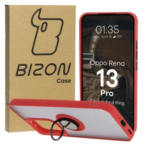 Etui z uchwytem na palec Bizon Case Hybrid Ring do Oppo Reno13 Pro, przydymione z czerwoną ramką