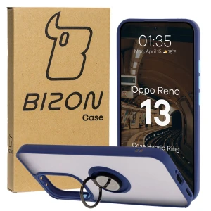 Etui z uchwytem na palec Bizon Case Hybrid Ring do Oppo Reno13, przydymione z granatową ramką
