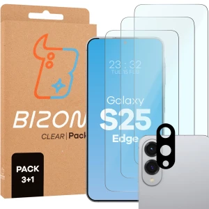 3x Szkło hartowane + szybka na aparat Bizon Glass Clear Pack do Samsung Galaxy S25 Edge