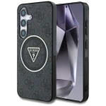 Etui Guess 4G Glitter Triangle Buttons do MagSafe do Galaxy S25, czarna ze złotymi elementami