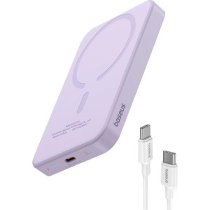 OUTLET: Magnetyczny Powerbank indukcyjny Baseus Magnetic Mini MagSafe z Qi, QC 3.0, PD 3.0, USB-C, 5000mAh 20W + kabel, fioletowy