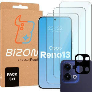 3x Szkło hartowane + szybka na aparat Bizon Glass Clear Pack do Oppo Reno13