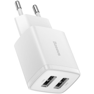 OUTLET: Ładowarka sieciowa Baseus Compact 2x USB-A 10.5 W, biała