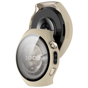 Etui ze szkłem do zegarka Bizon Case Watch Adamo do Huawei Watch 5 46 mm, beżowe