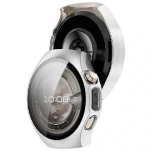 Etui ze szkłem do zegarka Bizon Case Watch Adamo do Huawei Watch 5 42 mm, satynowe srebrne