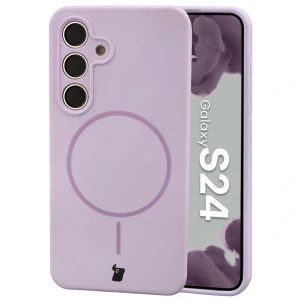 Silikonowe etui z pierścieniem magnetycznym Bizon Soft Case Magnetic do Galaxy S24, jasnofioletowe