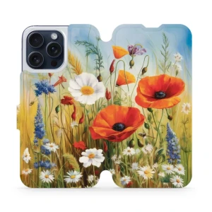 Etui z klapką do iPhone 15 Pro Max, Mobiwear Book, łąkowe kwiaty