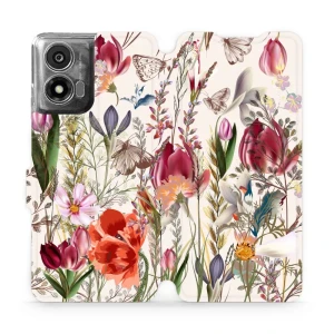Etui z klapką do Motorola Moto E14, Mobiwear Book, bukiet kwiatów
