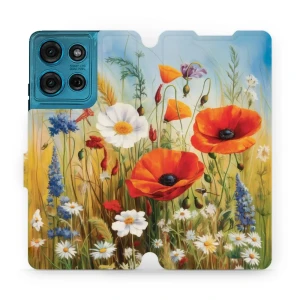 Etui z klapką do Motorola Moto G75 5G, Mobiwear Book, łąkowe kwiaty