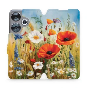 Etui z klapką do Xiaomi Poco F6, Mobiwear Book, łąkowe kwiaty