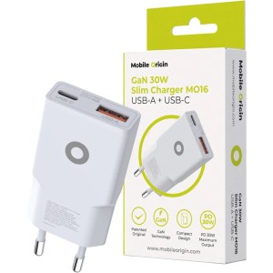 Ładowarka sieciowa Mobile Origin Slim Charger M016 30W, USB-C, USB-A, biała