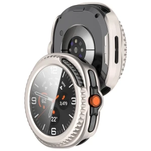 Etui ze szkłem do zegarka Bizon Case Watch Adamo do Galaxy Watch 8 Classic 46 mm, szampańskie