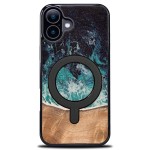 Drewniane etui do iPhone 16, Bewood Unique Dream Island do MagSafe, niebiesko-brązowe