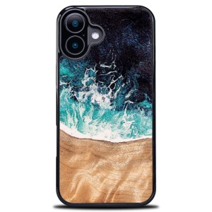 Drewniane etui do iPhone 16, Bewood Unique Dream Island, niebiesko-brązowe