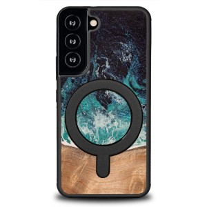 Drewniane etui do Galaxy S22, Bewood Unique Dream Island do MagSafe, niebiesko-brązowe