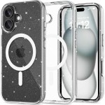 Etui Tech-Protect Flexair Hybrid do MagSafe do iPhone 16, przezroczyste z brokatem