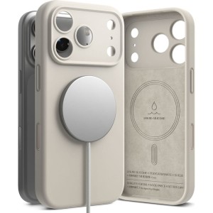 Etui Ringke Silicone Magnetic CC do MagSafe do iPhone 17 Pro, beżowe