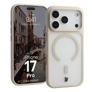 Etui z pierścieniem magnetycznym Bizon Case MatteO do iPhone 17 Pro, przydymione-beżowe