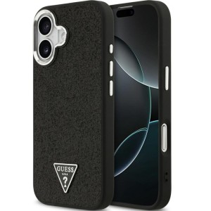 Etui Guess Hardcase Glitter Triangle Logo do MagSafe do iPhone 17, czarno-brokatowe