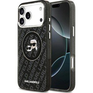 Etui Karl Lagerfeld IML Glitter K and C Heads do MagSafe do iPhone 17 Pro Max, czarne