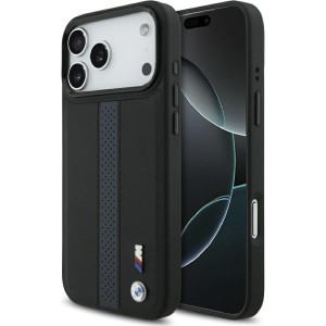 Etui BMW Hardcase Perforated Stripe Logo do iPhone 17 Pro Max do MagSafe, czarno-niebieskie