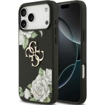 Etui Guess Grained Roses Big 4G do iPhone 17 Pro Max, czarne z kwiecistym wzorem