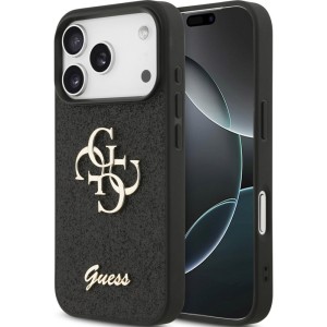 Etui Guess Fixed Glitter Big 4G do iPhone 17 Pro, czarno-brokatowe